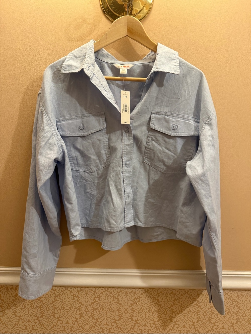 Joe Fresh Pale Blue Button-Front Cropped Shirt